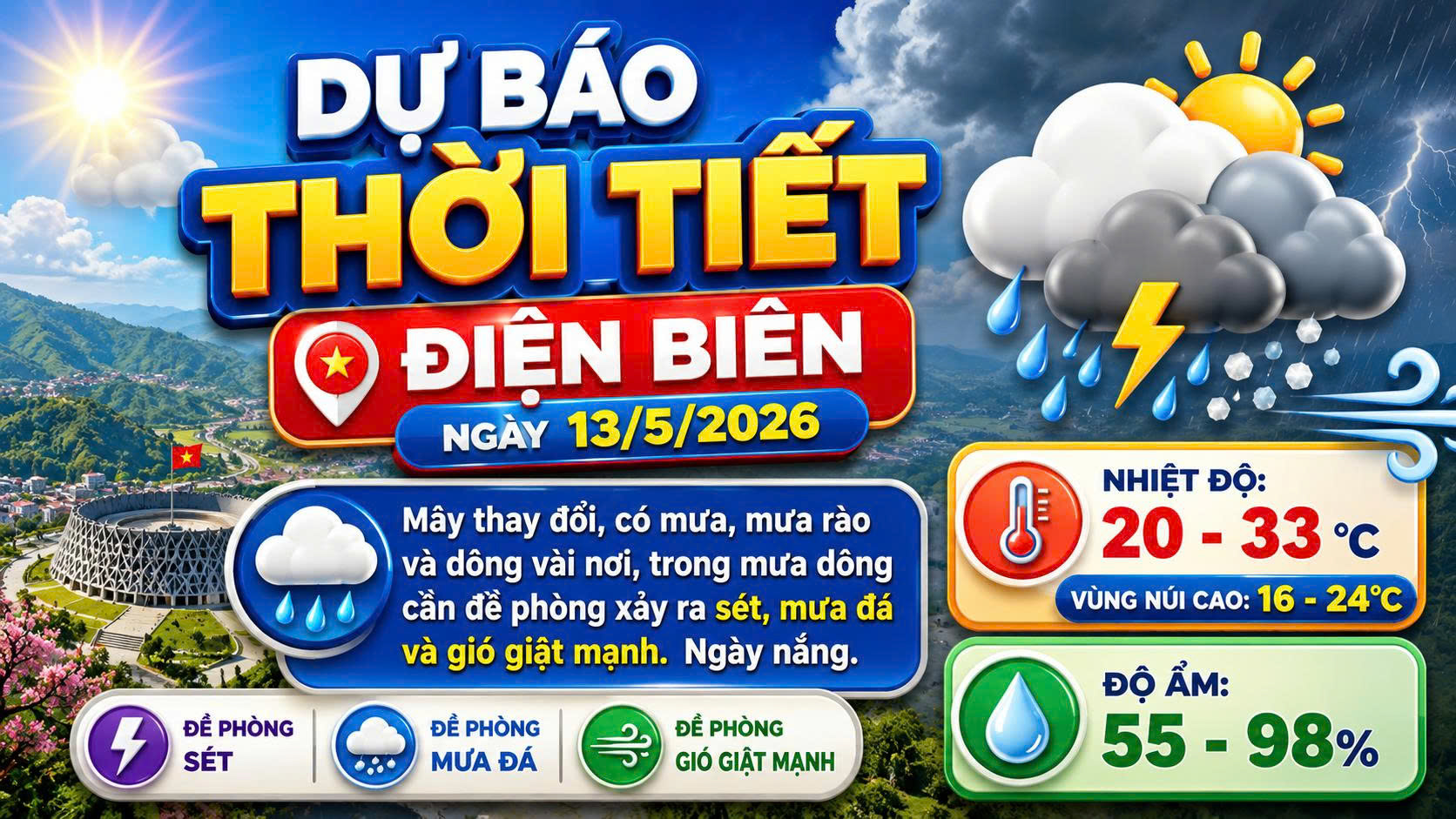 Bản tin Dự b&aacute;o thời tiết ng&agrave;y 13/5/2026