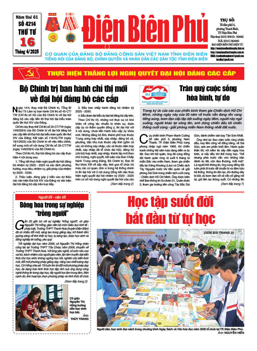 B&aacute;o thời sự Số b&aacute;o thứ tư,ng&agrave;y 16 th&aacute;ng 4 năm 2025