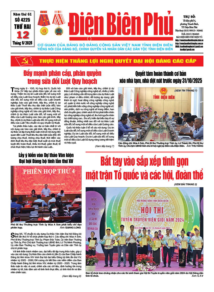 B&aacute;o thời sự Số b&aacute;o thứ hai,ng&agrave;y 12 th&aacute;ng 5 năm 2025