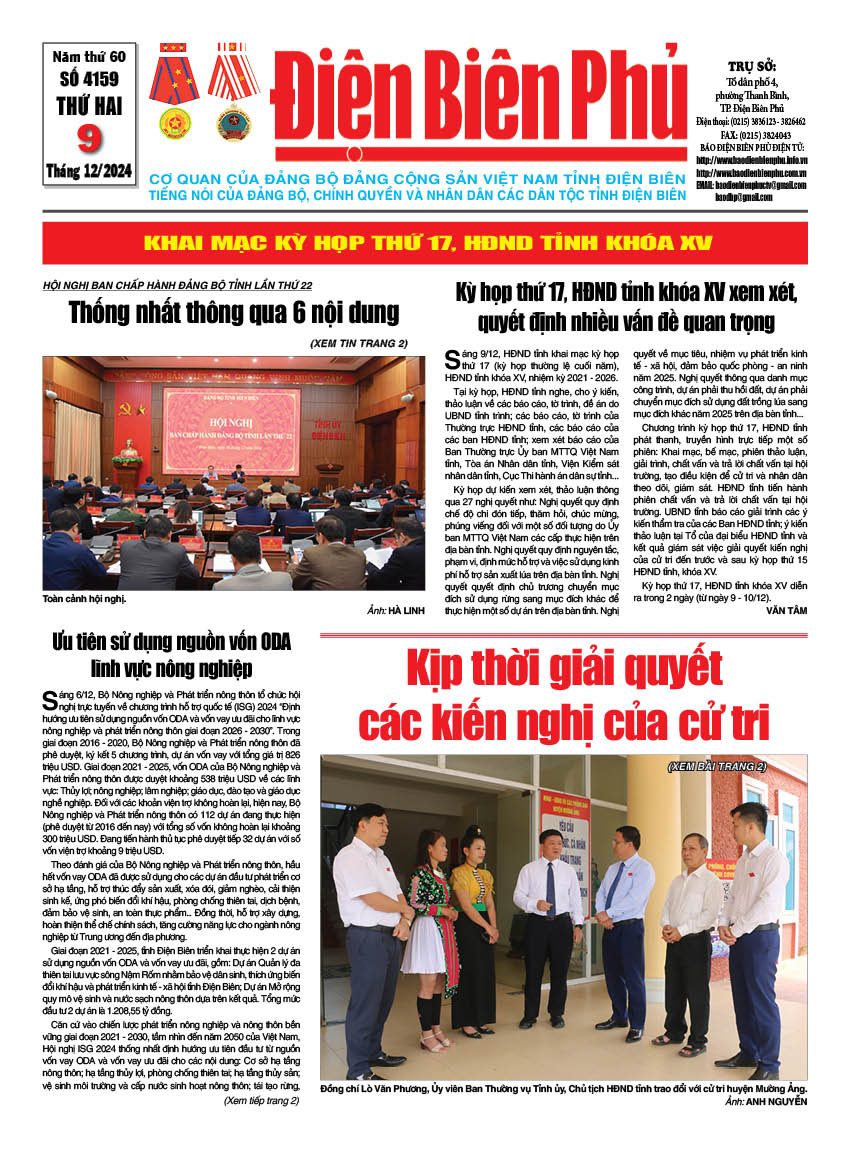 B&aacute;o thời sự Số b&aacute;o thứ hai,ng&agrave;y 09 th&aacute;ng 12 năm 2024