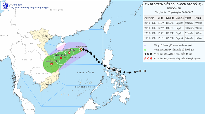 B&atilde;o số 12 li&ecirc;n tục đổi hướng, hướng về v&ugrave;ng biển ph&iacute;a Bắc đặc khu Ho&agrave;ng Sa