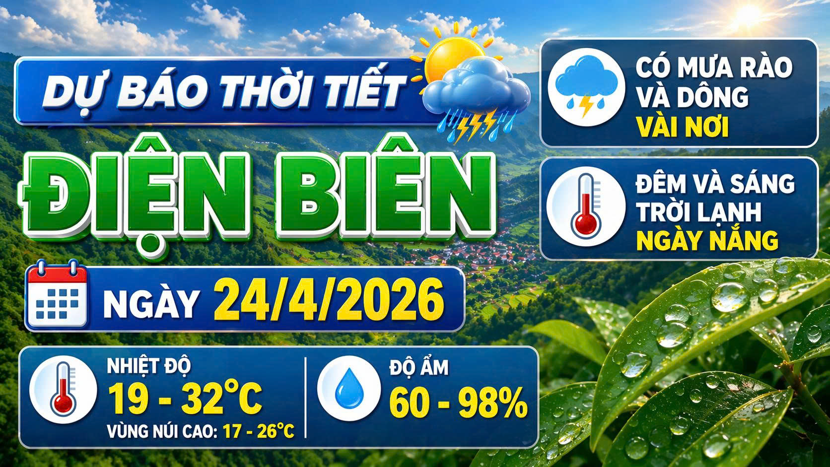 Bản tin Dự b&aacute;o thời tiết ng&agrave;y 24/4/2026